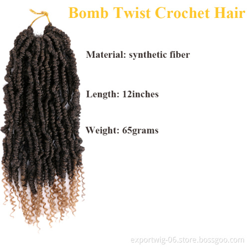 Bomb Twist Crochet Hair Extensions Curly Bomb Passion Twists Braiding Hair Attachment  Ombre Color Synthetic Fiber 12inch
